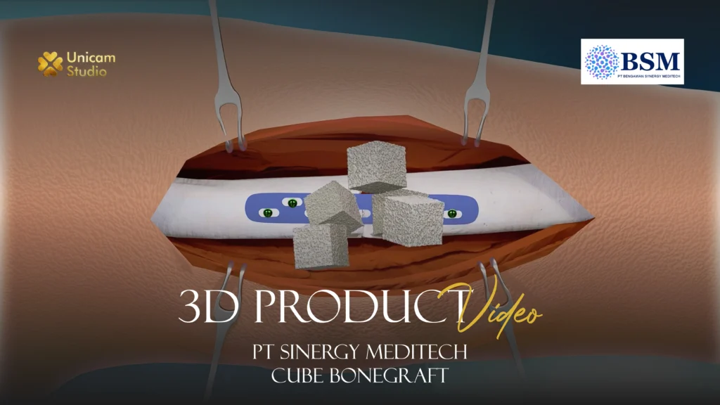 3D Medical Product Animation for Bone Graft Cube by PT. Bengawan Synergy Meditech, delivering realistic, informative, and professional medical product visualizations.
